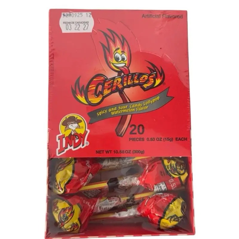 Indy Cerrillos Sweet and Spicy Flavor Watermelon Candy Lollipops - 20 Pieces, Spicy Kick Option, Food and Snacks, Cupboard Staple, Events Treat, 6-Month Shelf Life, 6 Months
