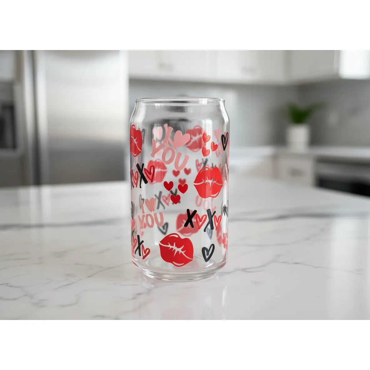XOXO I Love You - UVDTF Wrap with Heart and Lips Stickers, Red Design for Decorative Use
