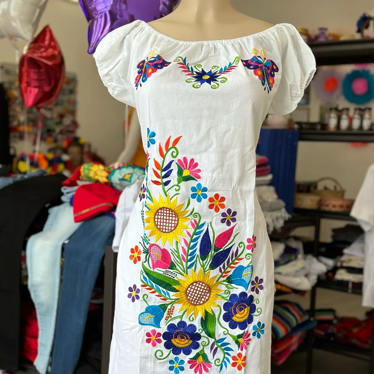 mexican embroidered dress name Daniela Floral Embroidered Mexican Dress- Vestido Mexicano Bordado main image 0