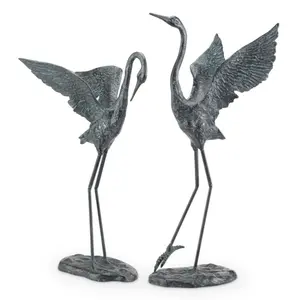 SPI Home Exalted Crane Pair Set of 2 – 28.5" Tall Cast Iron Garden Sculptures with Elegant Posture, Rustic Outdoor Decor