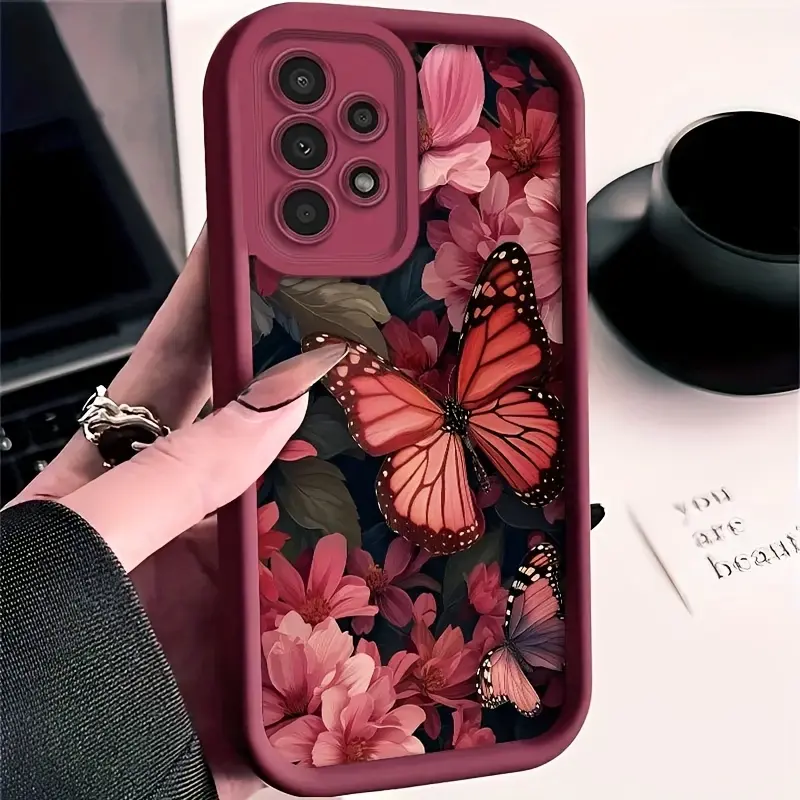 Flower Butterfly Print Silicone Cellphone Case for Samsung Galaxy S21-S25 Ultra, FE, S22-S24 Plus, S24+ - Waterproof, Shockproof, Non-Slip Soft TPU Casing with Full Lens Protection, 2D Pattern, Resists Yellowing, Full Lens Cover