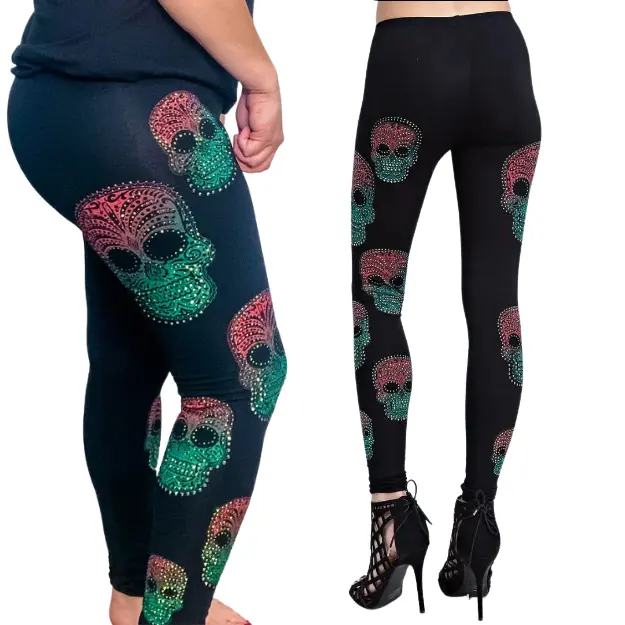 CANDY SKULLS McBling Leggings Rhinestone Comfortable Stretchy Rock retro emo punk y2k Fit Halloween Womenswear Bottom Breathable Chic