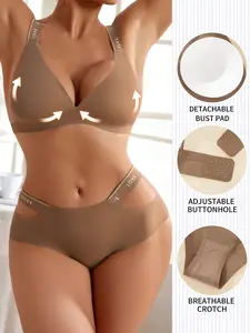 Sexy Love Print Wireless Push-Up Bra Set, Leopard Pattern, Medium Support, Fitted Three-Quarter Cup, All Seasons Women's Lingerie