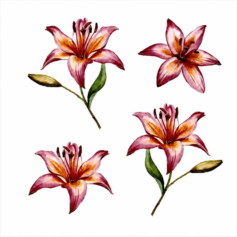Pink Watercolor Lily Temporary Tattoo Sheet, 100 × 100 mm