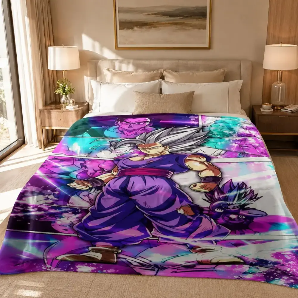 Anime Warrior Print Flannel Blanket, Soft Warm Cozy Nap Blanket, Suitable for Sofa Bed Office Car Travel Camping, Gift for Anime Fans Gamers