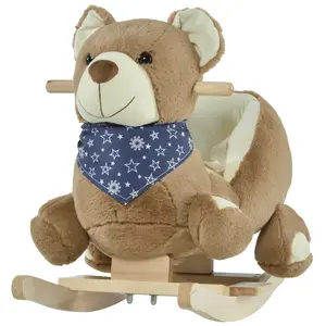 Baby Rocking Horse with Lullaby, Ride On Horse, Bear Themed Plush Animal Rocker with Pedals for Ages 18-36 Months, Easy to Assemble