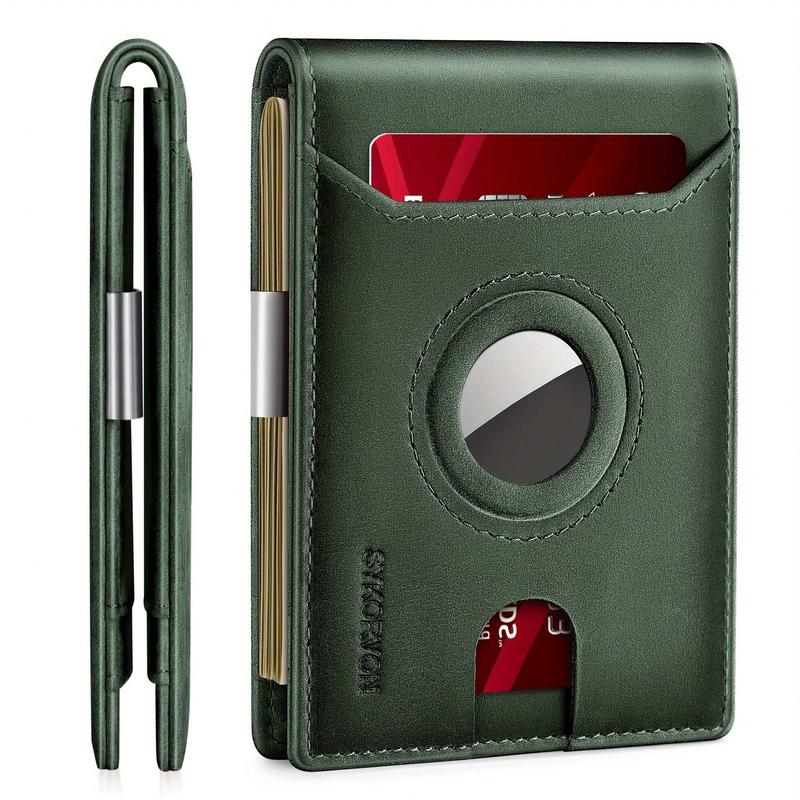 Men's AirTag Wallet - Black Leather with Card Slots & AirTag Holder for Secure Storage - Spacious Interior & Sleek Design