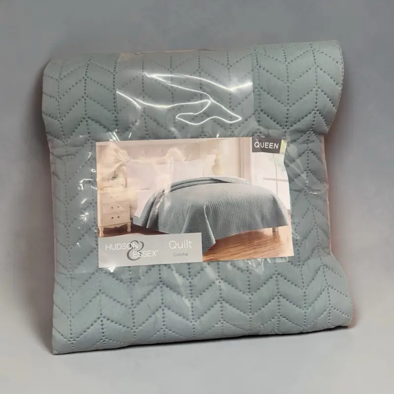 Hudson Essex Queen Stitched Quilt - Light Aqua Chevron-Stitched, Modern Bedspread for Bedroom Use, Minimalist