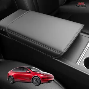 For Tesla New Model Y Juniper & Model 3 Highland 2024~2026 Nappa Leather Center Console Armrest Cover Anti-Scratch Cushioned No Logo Lid Cover Black Premium Auto Interior Protection Accessories