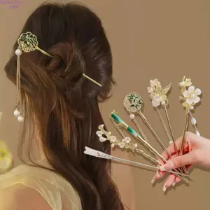 6Pcs Female Chinese-Style Hair Pin Set, Vintage Alloy Mock Jade Hair Sticks, Ideal for Hanfu & Qipao Outfits, Party & Cultural Event Stylish Headpiece Accessory