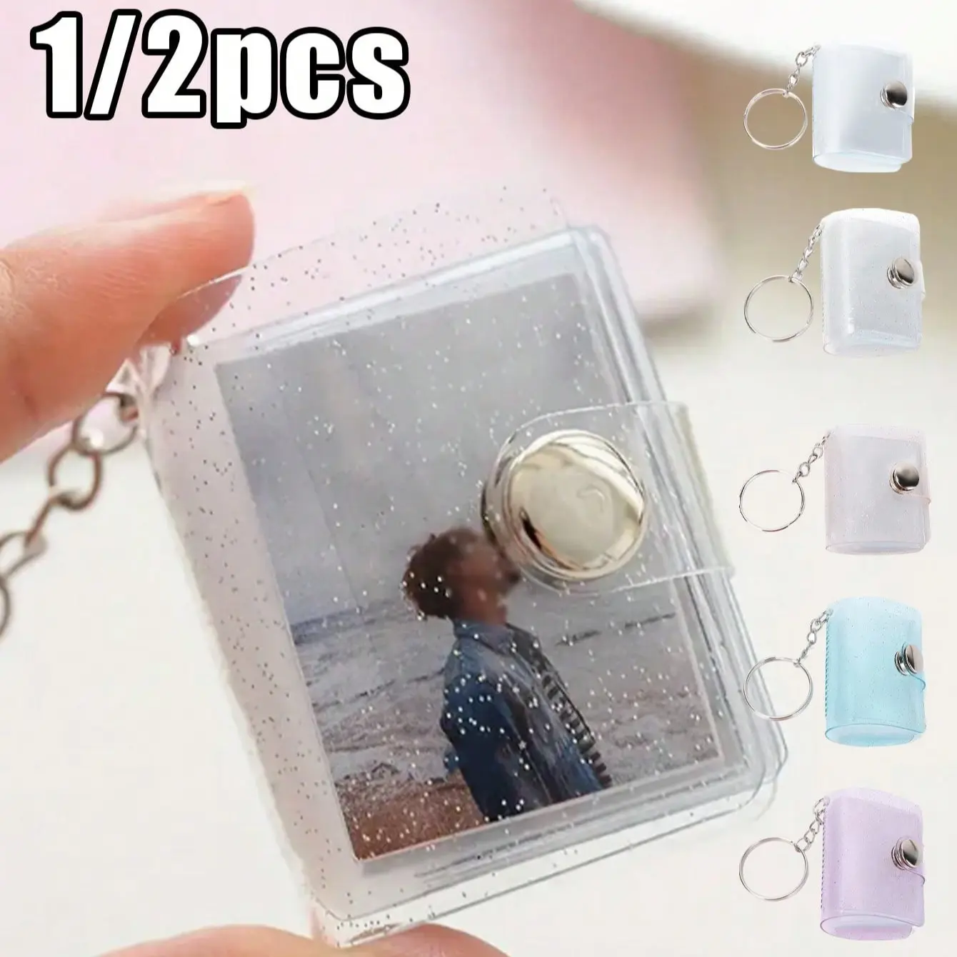 Mini Matte Photo Album Keychain, Portable PVC Card Holder with Transparent Pockets, 16 Pockets 1 Inch Insert ID Photo Album, Photo Strip Album, Picture Album