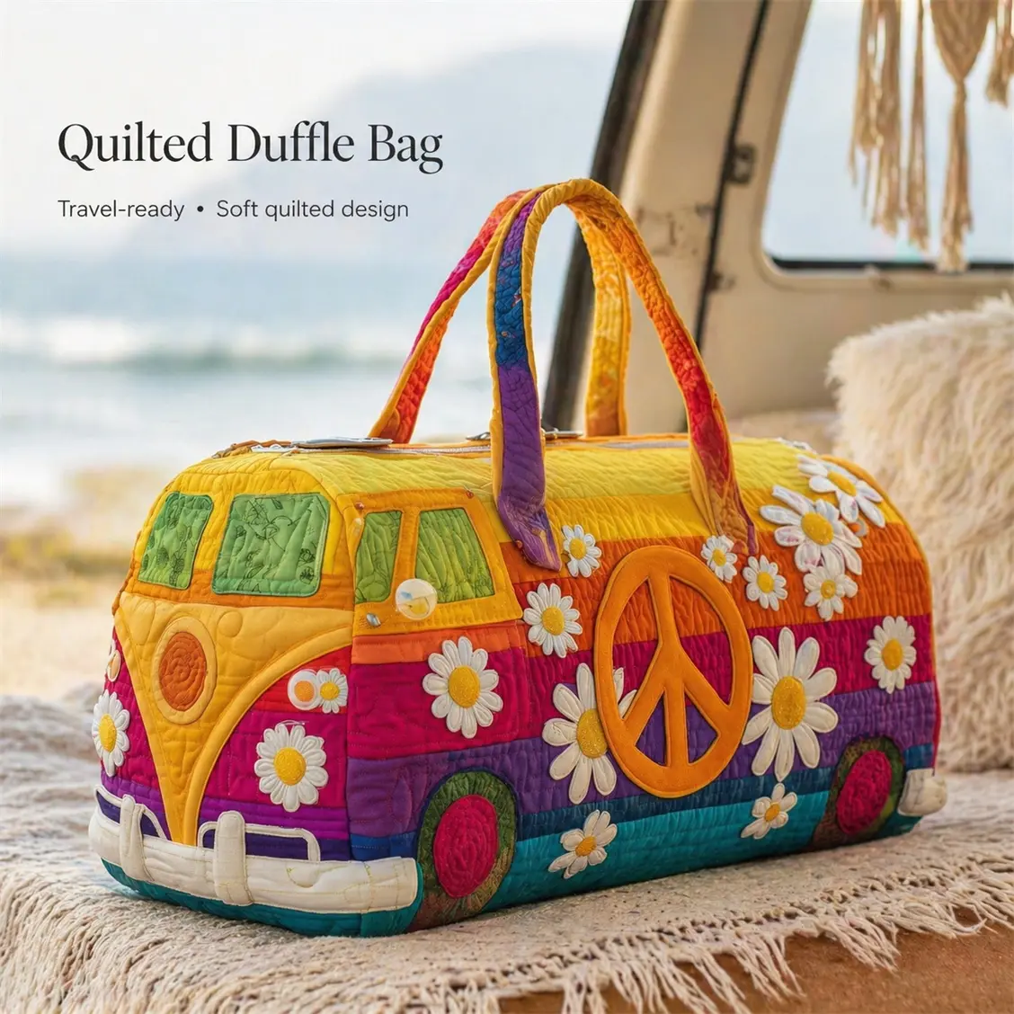 Stay Wild Quilted Weekender Bag, Boho Travel Duffle Bag with Spacious Interior, Soft Padded Overnight Tote for Weekend Trips, Road Trips, Camping and Everyday Getaways