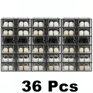 12/24/36 Pcs X-Large Clear Plastic Shoe Storage Boxes Stackable Closet Organizers for Sneakers, Fits US Size 11, Space Saving Entryway Shoe Container, Drawer Unit Substitute
