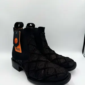 Hooch| Pirarucu Print Short Cowboy Boots Square Toe