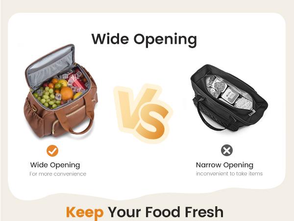 LOVEVOOK Insulated Lunch Bag for Women, PU leather Lunch Box with Shoulder Strap, Wide Opening Adult Large Lunch bags for Work Picnic Beach Family Camping Outdoor Teacher