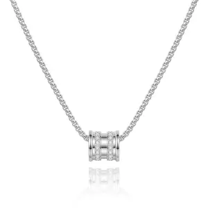 Stainless Steel Circle Pendant Necklace for Men Women, Cubic Zirconia Barrel Pendant Chain Necklace, Minimalist Silver Statement Jewelry for Daily Wear