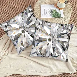 2-Piece Geometric Print Pillow Covers, Cushion Slipcovers, Clear 2D Printing Not 3D, 45x45cm Decorative Cushion Cases, Short Plush Material, Hidden Zipper