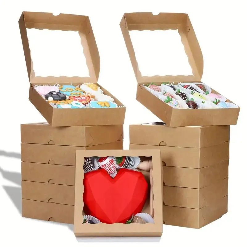 Bakery Box with Clear Window, Cake Box, 15/30/50pcs Cute Cookie Box, Chocolate Covered Strawberries Box for Gift Giving