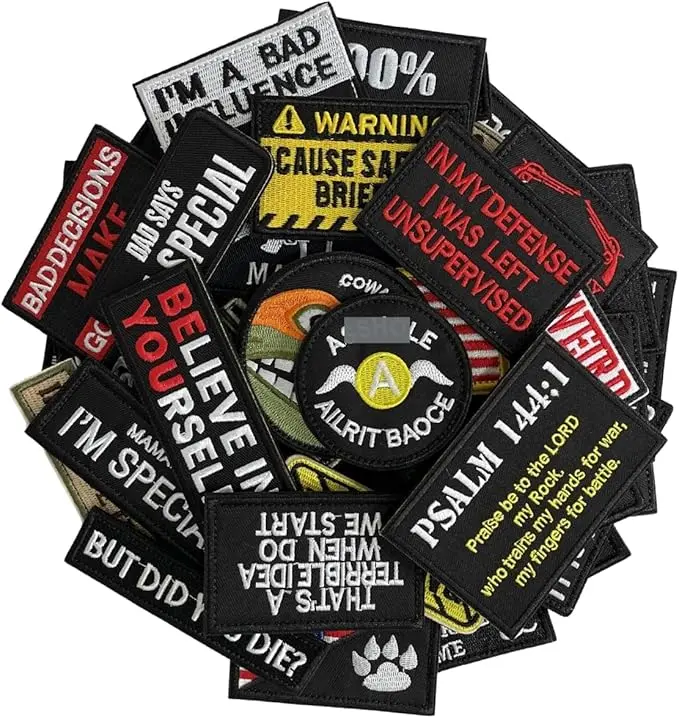 Tactical Patches for Backpacks, Funny Morale Patch for Vest, Applique Embroidered Fastener Hook and Loop Emblem, 10Pcs Random