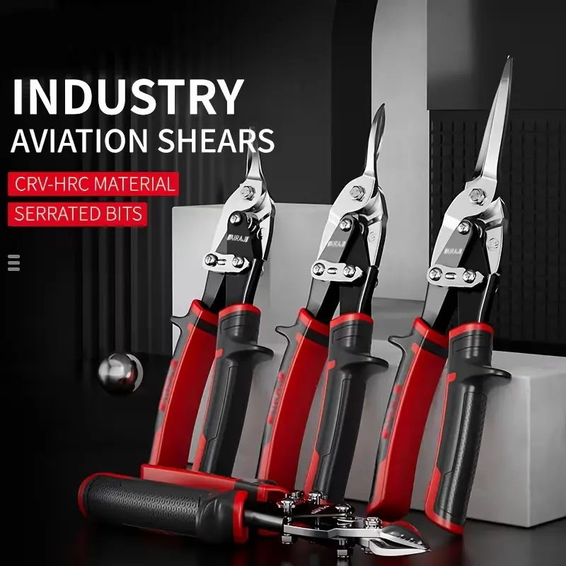4-piece heavy-duty Aviation Tin Snips, 10 & 12-inches: CR-V-style metal plate multi-directional cutting shears, straight-cut & curved-cut metal shears, high-altitude flight shears,comfort   grip, ndustrial metal processing, home renovation