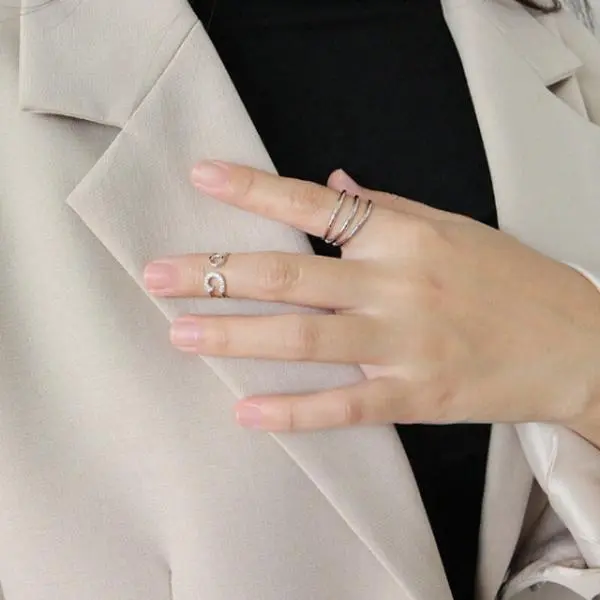 Double Layer Zircon Ring •Wide Paperclip Zircon Open Ring