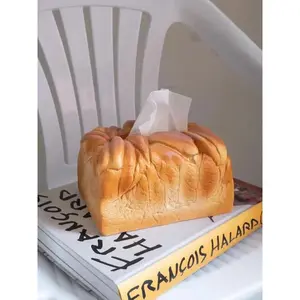 Funny Bread Tissue Box Artificial Elastic Butter Toast Shape Paper Storage Box Creative Spoof Home Office Drawer Napkin Box New Years Decorations