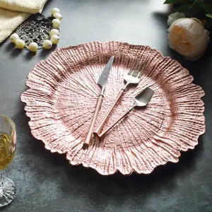 6-Pack Acrylic Plastic Charger Plates 13" Round Rose Gold Reef Design - Decorative Dinner Charger Tableware
