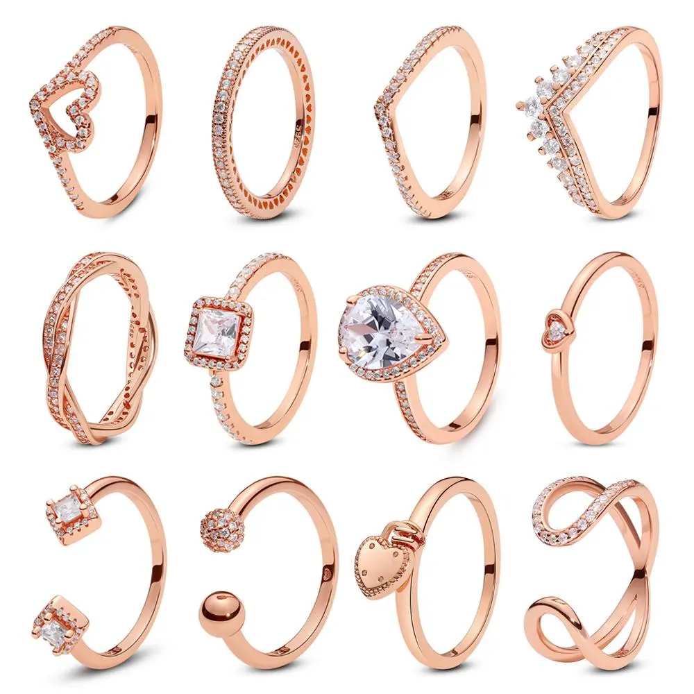 925 Sterling Silver Rings For Women Original Infinity Love Heart Engagement Wedding Ring Rose Gold Crystals Luxury Jewelry Gift