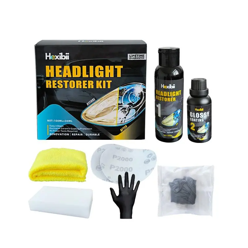 Hexibii Headlight Restoration Kit (1 Kit) for Car Owners, No Power Tools Needed Automotive Cleaner with Microfiber Cloth, Removes Oxidation & Yellowing, Enhances Crystallization Coating, Boosts Clarity, Maintains Performance, Upgrades Your Headlight
