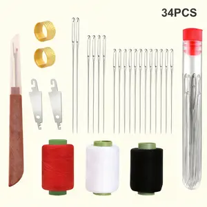 34PCS Big Eye Steel Needles Set - Long & Thin Handmade Quilting Sewing Kit with Embroidery Mending Tools for DIY Projects