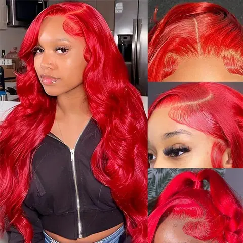 ITODAY Red 13x6 Lace Frontal Humanhair Wig, 16inch-32inch Preplucked Body Wave Wig with Bleached Knots, Baby Hair & Anti-Snagging Feature