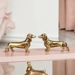 Mini Brass Dachshund Statue Ornament, 1 Count Miniature Dog Figurine, Desktop Decoration Ornament for Home Office, Home Decor