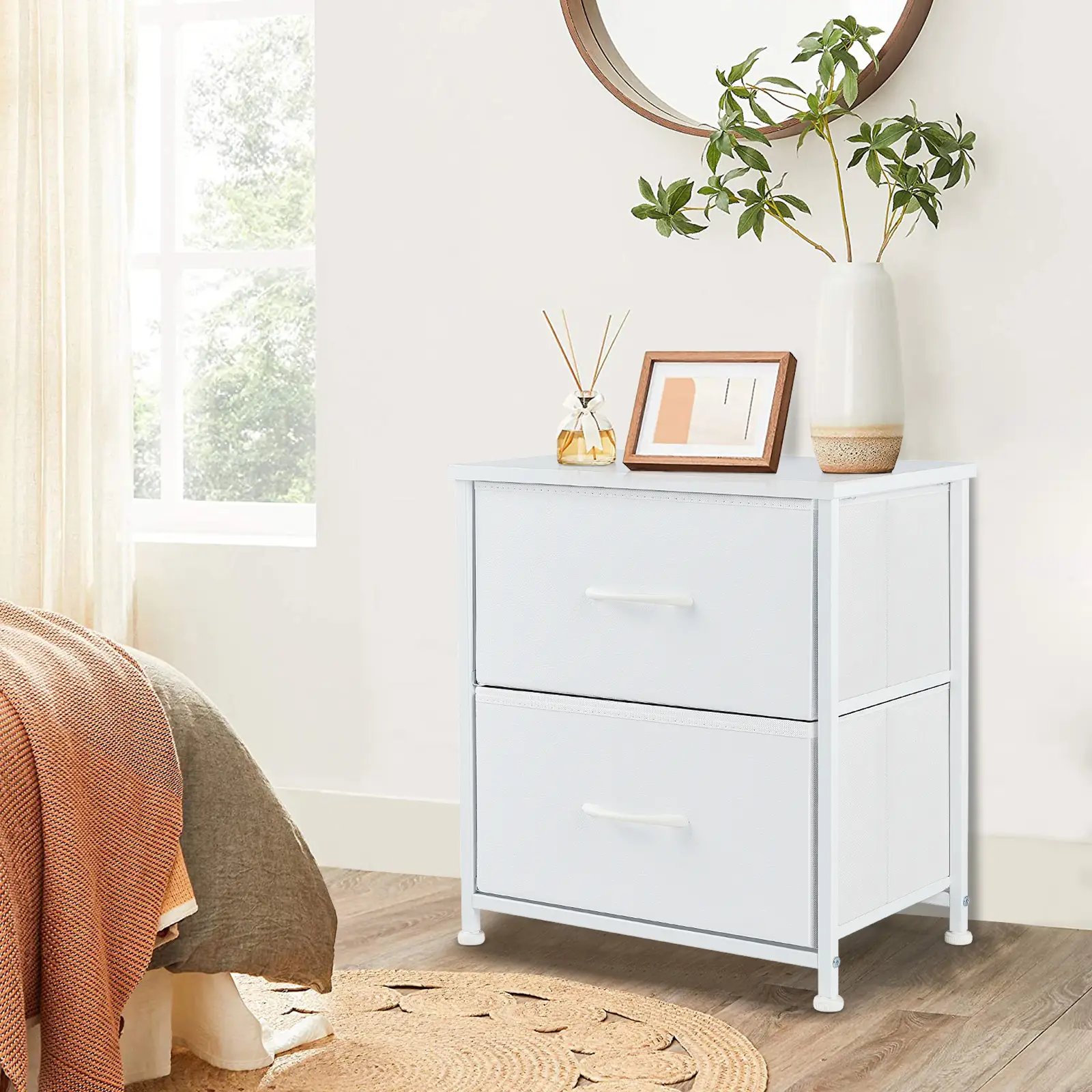 【Deal】Sweet Furniture Nightstand with 2 Fabric Dresser, Side Table, End Table, Bedside Table, Night Stands, Small Nightstand,Bedroom Furniture
