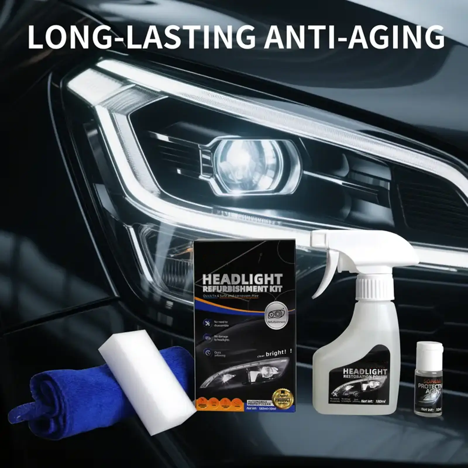 Automotive Headlamp Restoration Fluid,Oxidized and Yellowed Automotive Headlamps Blurring Enhanced Crystallization Coating Refurbisher,Brings Headligh