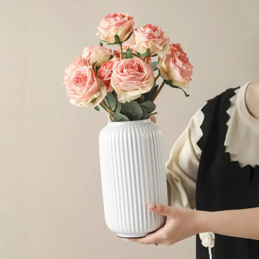 Modern Minimalist Anti-Drop Vertical Striped Plastic Flower Vase, Decorative Vase, Water Culture Hydroponic Design, Home Office Decor, Waterproof, Flower Vases For Centerpieces