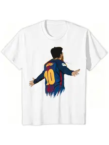 Messi Barcelona Short Sleeve Tee, Unisex Fanwear, Soft Fabric, Casual Fit, Perfect for Match Days, No Zipper, Without Collar
