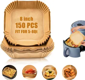 Air Fryer Paper Liners - 150 PCS Non-Stick Oil Resistant Parchment Baking Paper, 8 Inch Disposable, Baking Paper Free of Bleach