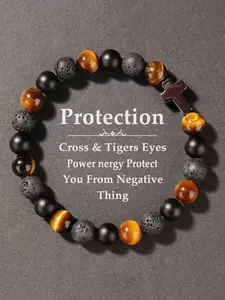 Men's Natural Stone Cross Bracelet, Handmade Beaded Protection Energy Charm, Perfect Gift for Valentine's Day, Birthday, Holiday Season, Power Beads Bracelets, Beaded Jewelry