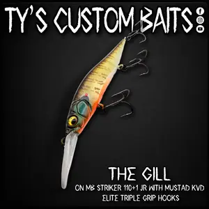 TY's Custom Baits The Gill on MB Striker 110+1 JR with Mustad KVD Elite Triple Grip Hooks Fishing Lure