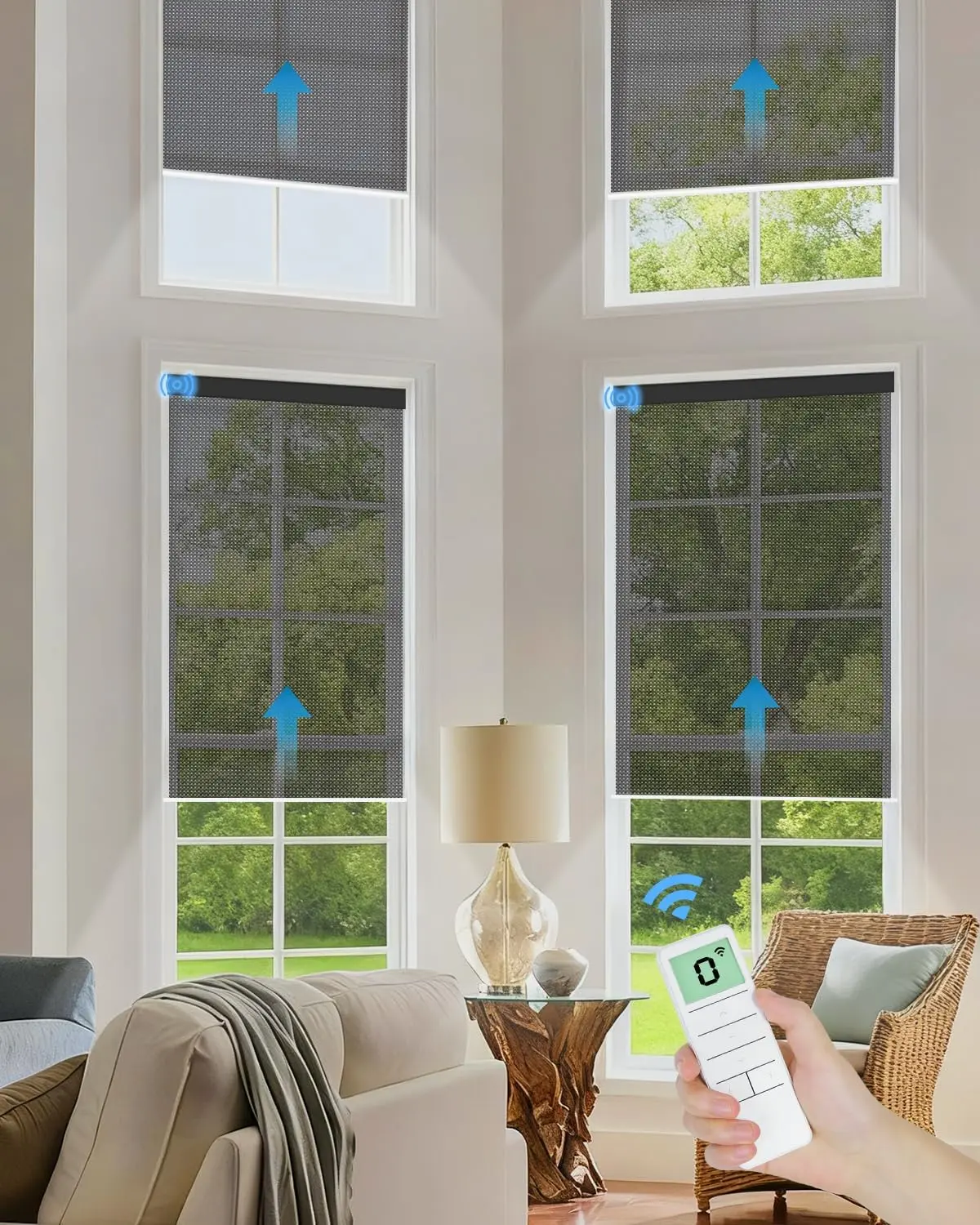 Black Fireproof Cordless Safety Indoor Solar Roller Shades - Rechargeable Battery, Motorized Automatic, Breathable Kitchen Knit Light Filtering Smart Blinds, Remote Control, Hub-Connected for Alexa & Google, Customised Size