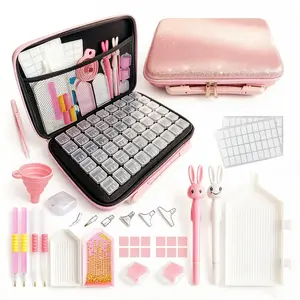 Complete Diamond Painting Set - Pink Glitter Suitcase with Rabbit Pen, Wax, Bead Sorter, Storage Trays, and Diamond Art Tools for DIY Craft Projects