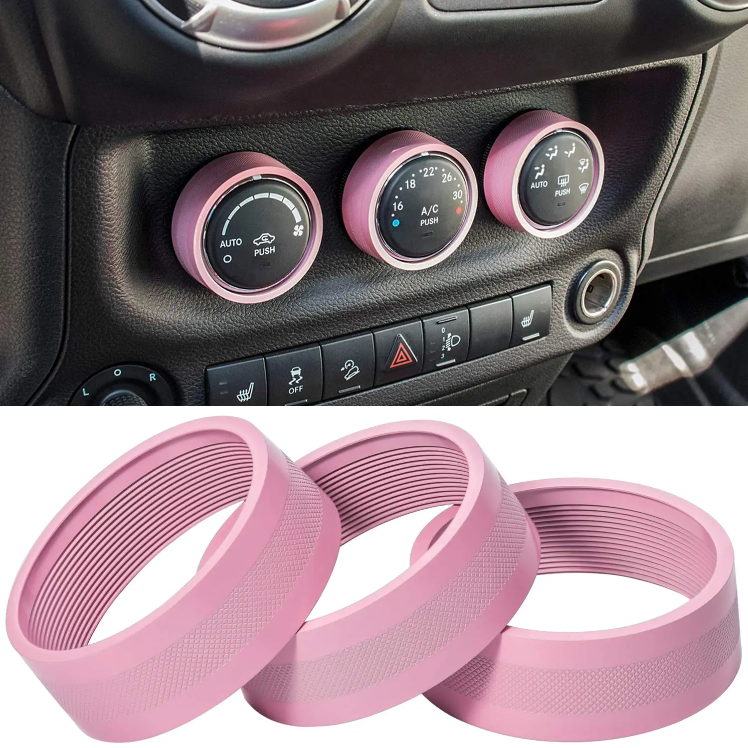 Audio Air Conditioning Button Cover Decoration Twist  Ring Trim for   JK JKU Patriot 2011-2018, Compass 11-16, Liberty 08-12,  Challenger 08-14 Interior Accessories  3 count