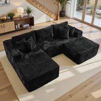106" Black U Shaped with Ottoman, Left Chaise