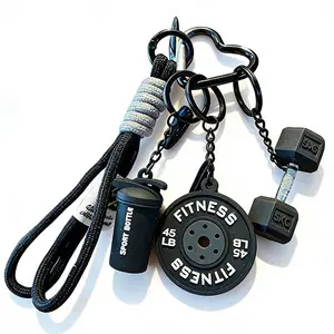 Colorful Fitness Keychain Set - Silicone Dumbbell/Kettlebell Charm, Metal Clasp, Motivational Gym Bag Accessory, Workout Gift