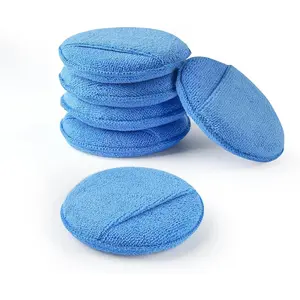 Microfiber Wax Applicator Pads with Finger Pocket, Blue, Ultra-Soft 70/30 Blend, 5 Inch Diameter, 6 Pack, for Cars, Trucks, Motorcycles