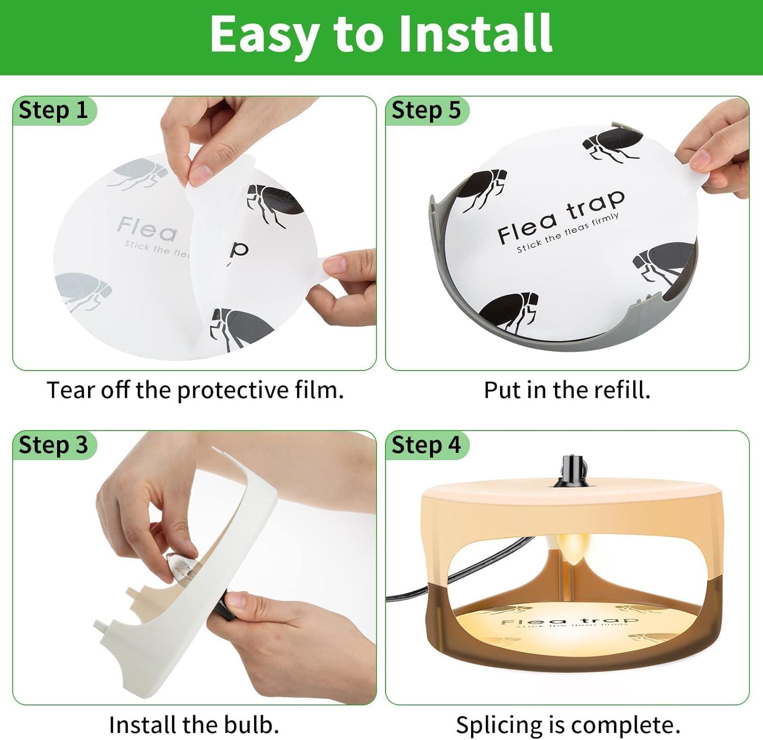 Flea Traps for Inside Your Home 2 Packs, Flea Trap Indoor Pest Control Trapper Insect Killer with Light, Sticky Bed Bug Natural with 4 Glue Disc Refills and 4 Lightbulbs