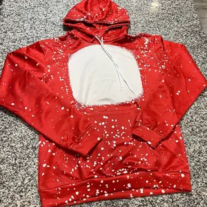 Red faux bleach polyester hoodie thin comfortable sublimation blank