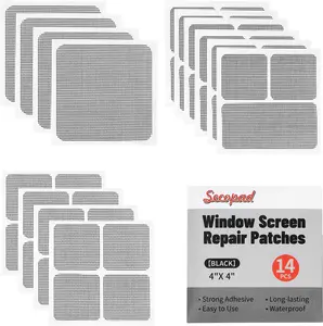 14 Sheets Window Screen Patches Repair Kit, Black/Grey 3 Sizes Window Screen Repair Kit for Mesh Screen Door, Strong Adhesive Fiberglass Quick Screen Repair Tape
