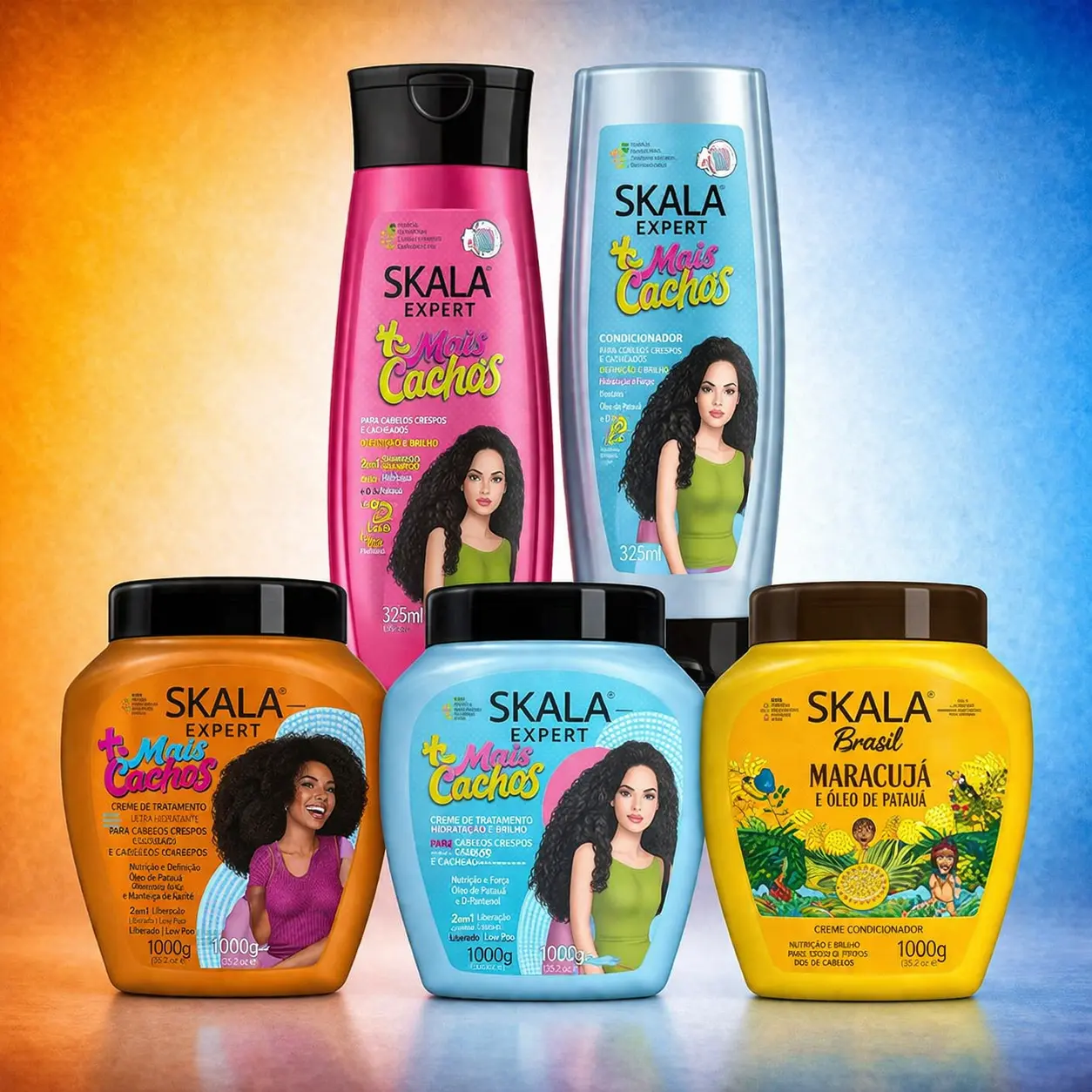 Skala Expert Haircare 5-Piece Multi-Pack Kit [Mother's Day Special] - Mais Cachos, Passionfruit (Maracuja), Mais Crespos Treatments (1000g Each), Cleansing Shampoo & Conditioner (325ml Each) for Curly Teens, Moisturizer, Anti-Frizz, Hydrating, Smoothing,