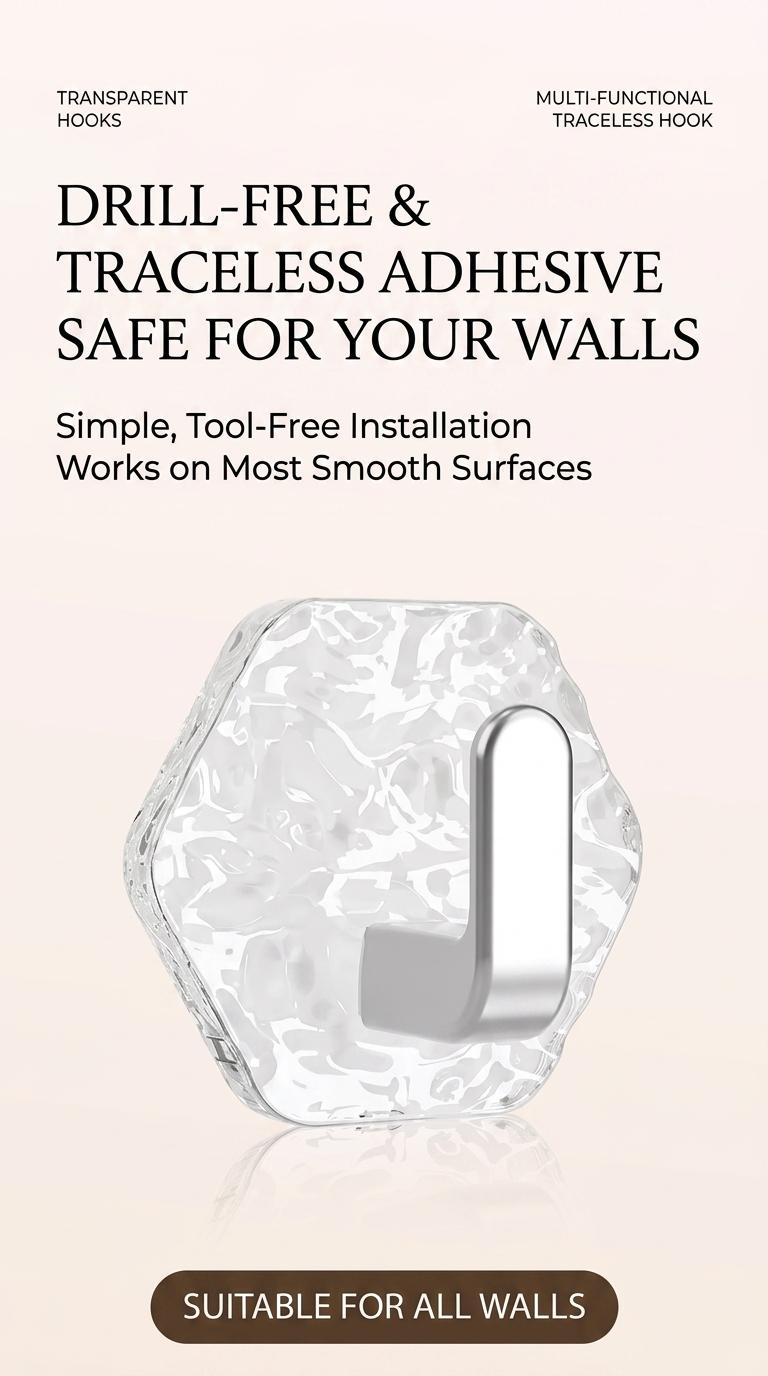 Self-Adhesive Hooks 10/20 Pack Hexagonal Ripple Design Heavy Duty Sticky Hooks Waterproof Rustproof for Bathroom Kitchen Keys Towels Coats Household Storage Organiser Easy Installation